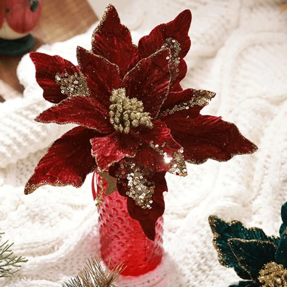 

Hanging Glitter Xmas Flower Unique Beautiful Artificial Christmas Flower DIY Simulation Handmade Flowers New Year Gifts