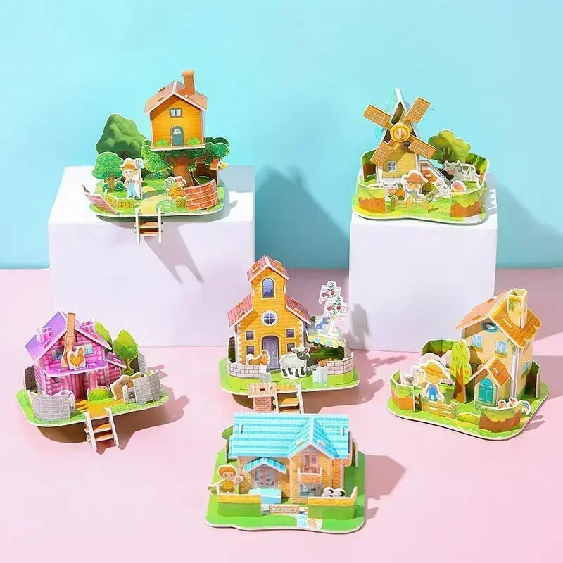 3 pçs 3d tridimensional construção quebra-cabeça modelo brinquedos diy artesanal papel quebra-cabeça blocos de construção brinquedo educativo presentes crianças