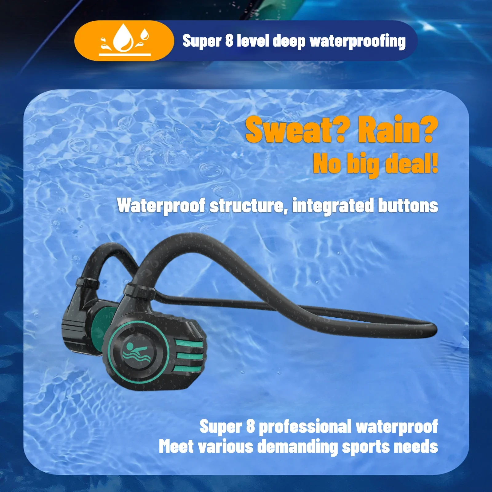 

Portable Bluetooth 5.4 Bone Conduction Headphone with Mic Swimming IPX8 Diving Sport Earphone with Free 32GB MP3 Player headset