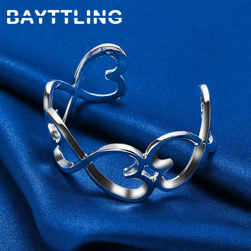 Fashion Women 925 Sterling Silver Elegant Heart Opening Bracelet Bangle For Wedding Engagement Party Favors Accessories Jewelry