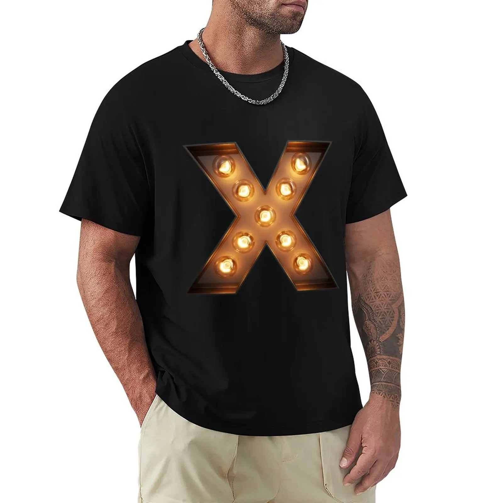 X Initial Neon Light T-Shirt street wear anime t shirts workout shirts for men