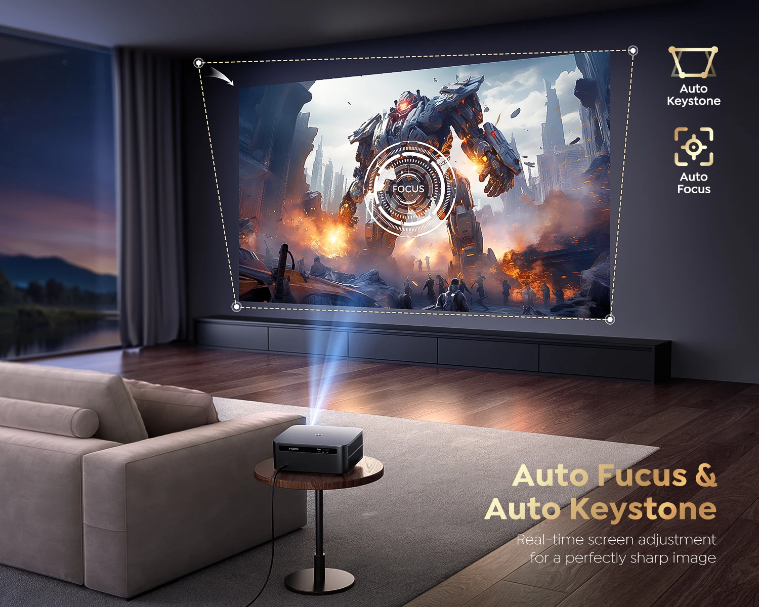 FHD 1080P Projector Bluetooth WiFi Projector Netflix Officially & AI Auto Focus 1500 ANSI 30000 lumens Auto-focus 4K Support
