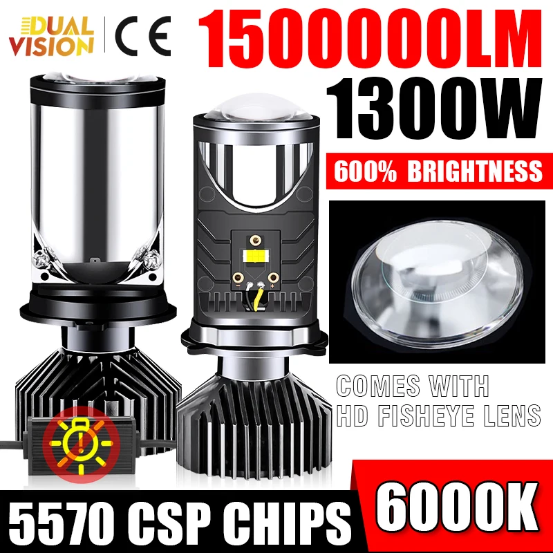 

Turbo H4 LED Projector Lens LHD 1300W 1500000LM Car Headlight Bulbs 5570 CSP CHIPS Motorcycle Lamp Canbus PTF High Low Dual Beam