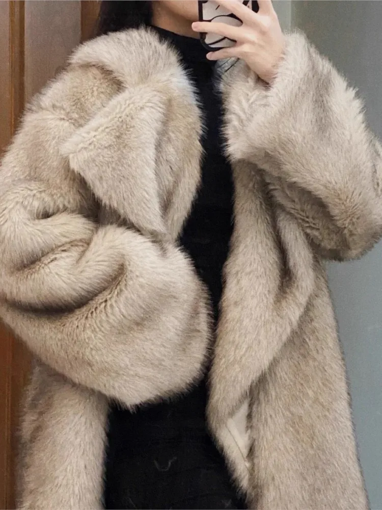 Autumn Winter New Women Faux Fur Coats Korean Fashion All-match Solid Pockets Thicken Fox Fur Cardigan Slim Jackets Tops