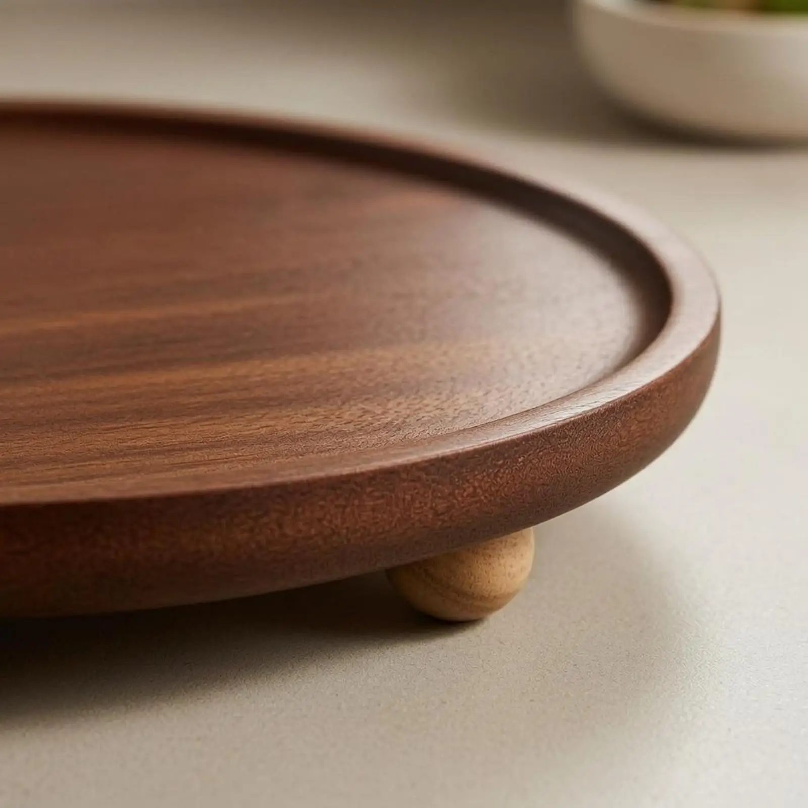 Round Acacia Tray Grain Wooden Serving Tray Polished for Entryway