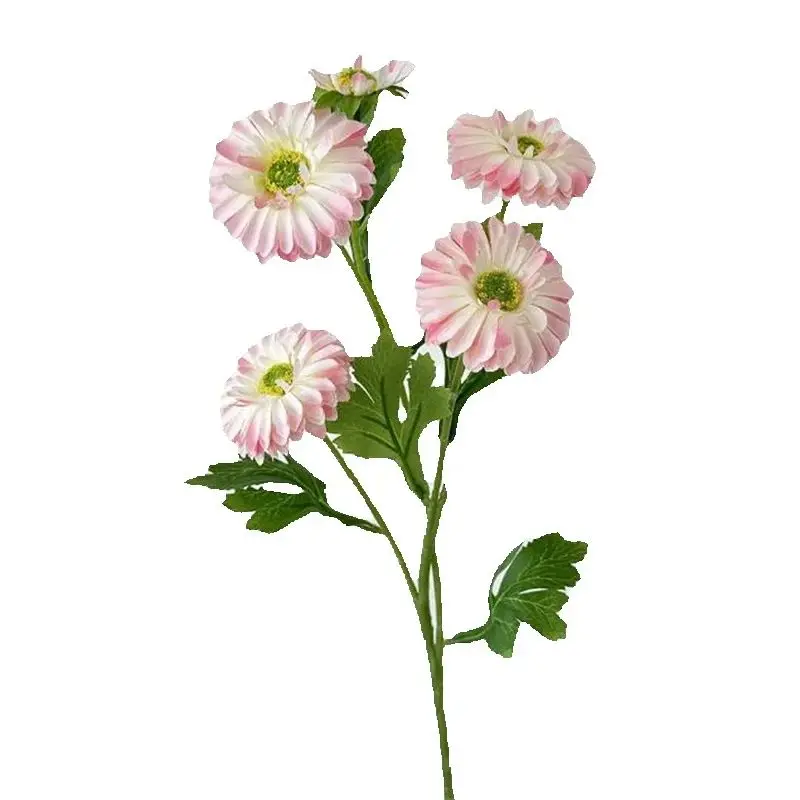 6Pcs Faux Long Stem Spring Gerbera (5 Heads/Piece) Silk Happy Chrysanthemum Green Leaf for Wedding Centerpieces 9 Colors