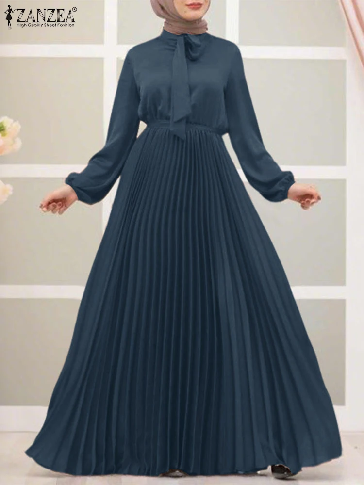 

Мусульманские платья-хиджабы Ид Мубарек, халат, Турция, Абая, 2025, ZANZEA, женский модный плиссированный сарафан с длинными рукавами, изозический халат, Vestidos