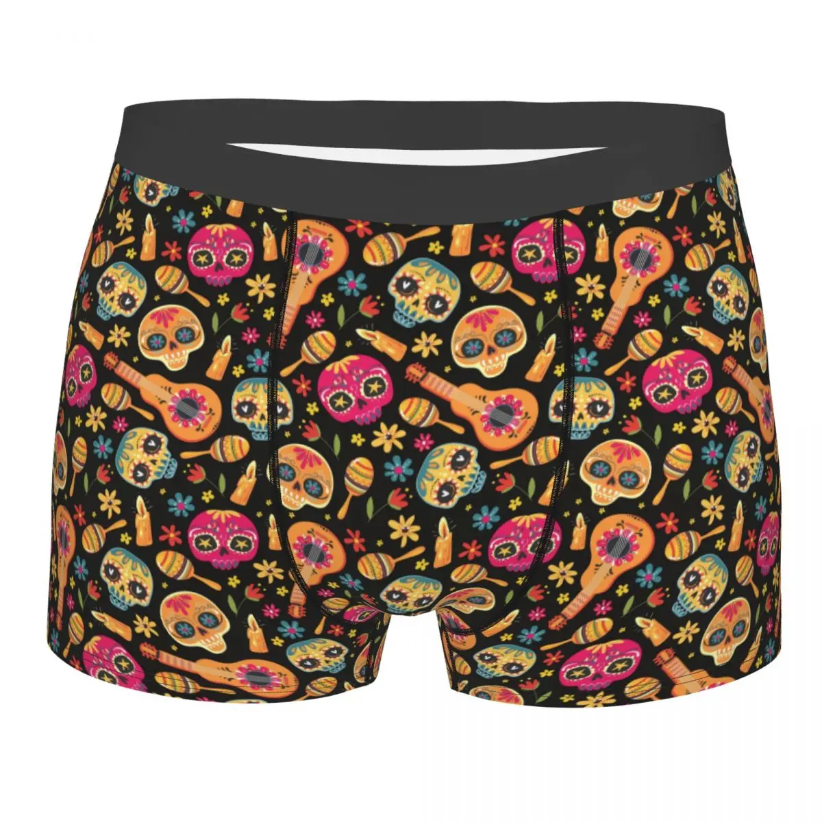 

Custom Mexican Flowers Day Of The Dead Sugar Skull Boxer Shorts For Men 3D Printed Underwear Panties Briefs Stretch Underpants