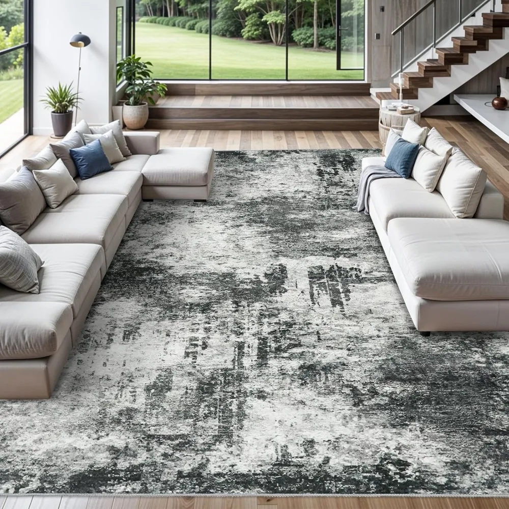 

10X14 Abstract Area Rug:Large Washable Living Room Rug Indoor Non Slip Low Pile Carpet for Bedroom Soft Foldable Stain, Carpet