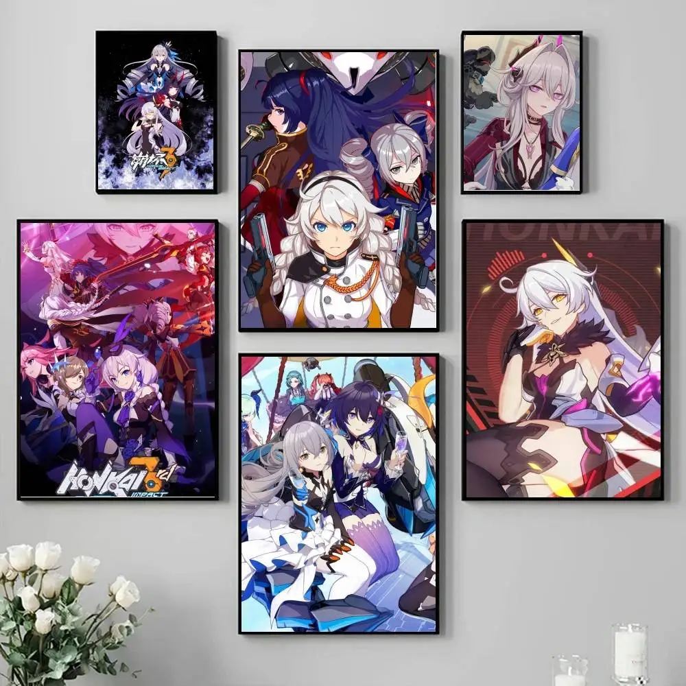 1PC H-Honkai Impact 3 Poster Self-adhesive Art Waterproof Pa