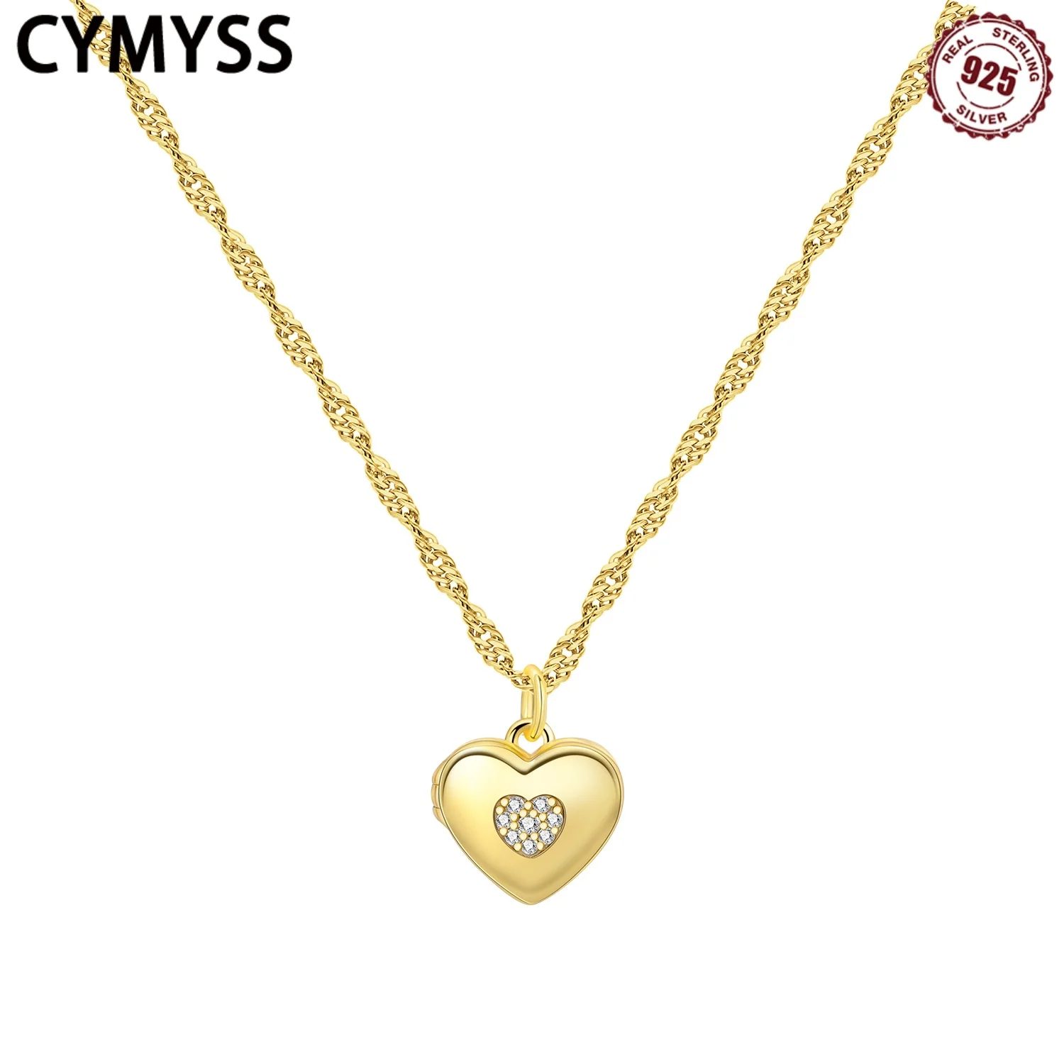 

CYMYSS 2025 New S925 Sterling Silver 18K Gold Plated Heart Box Necklace Boutique Wedding Birthday Gift Jewelry Women's Necklace