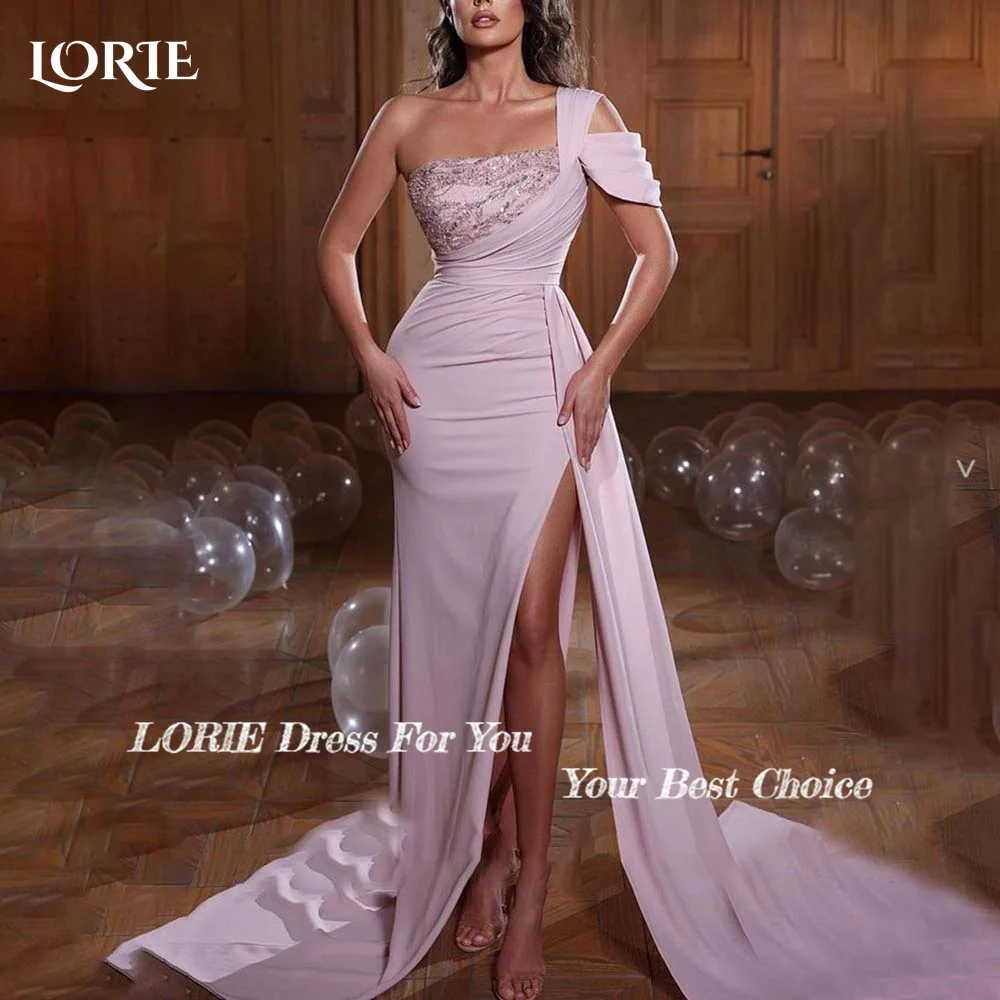 

LORIE One Shoulder Formal Evening Dresses Pleats A-line High Slit Rose Pink Prom Gown Party Dresses 2024 Long Cocktail Dresses