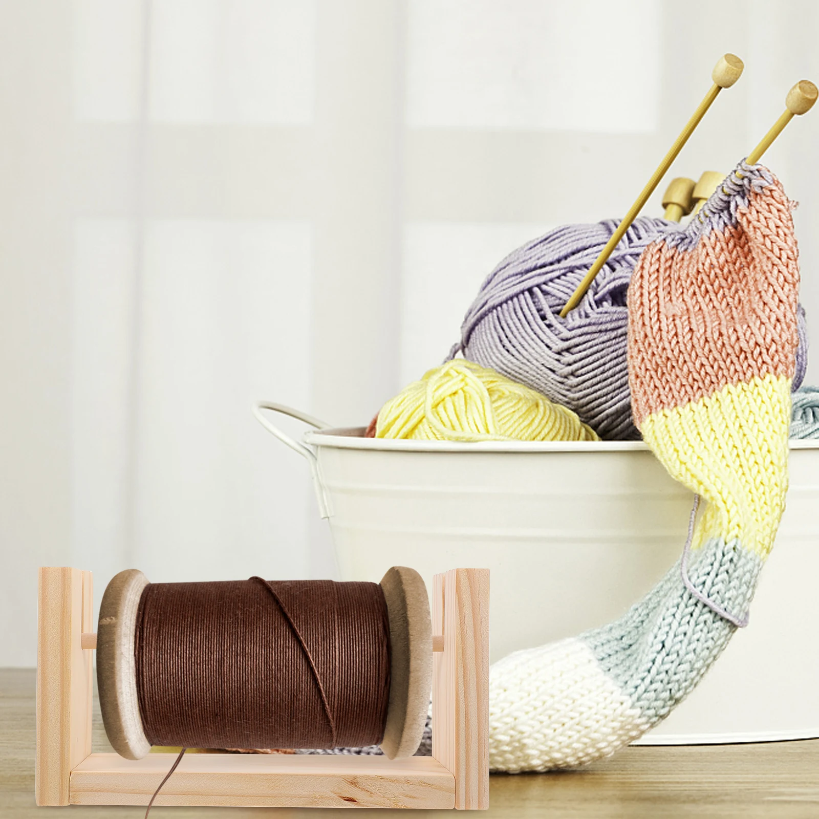 

1Set Rotate Wool Bobbin Tool Premium Wear Resistant Lightweight Portable Auxiliary Crochet Tool Yarn Spool Wooden Crochet Spool