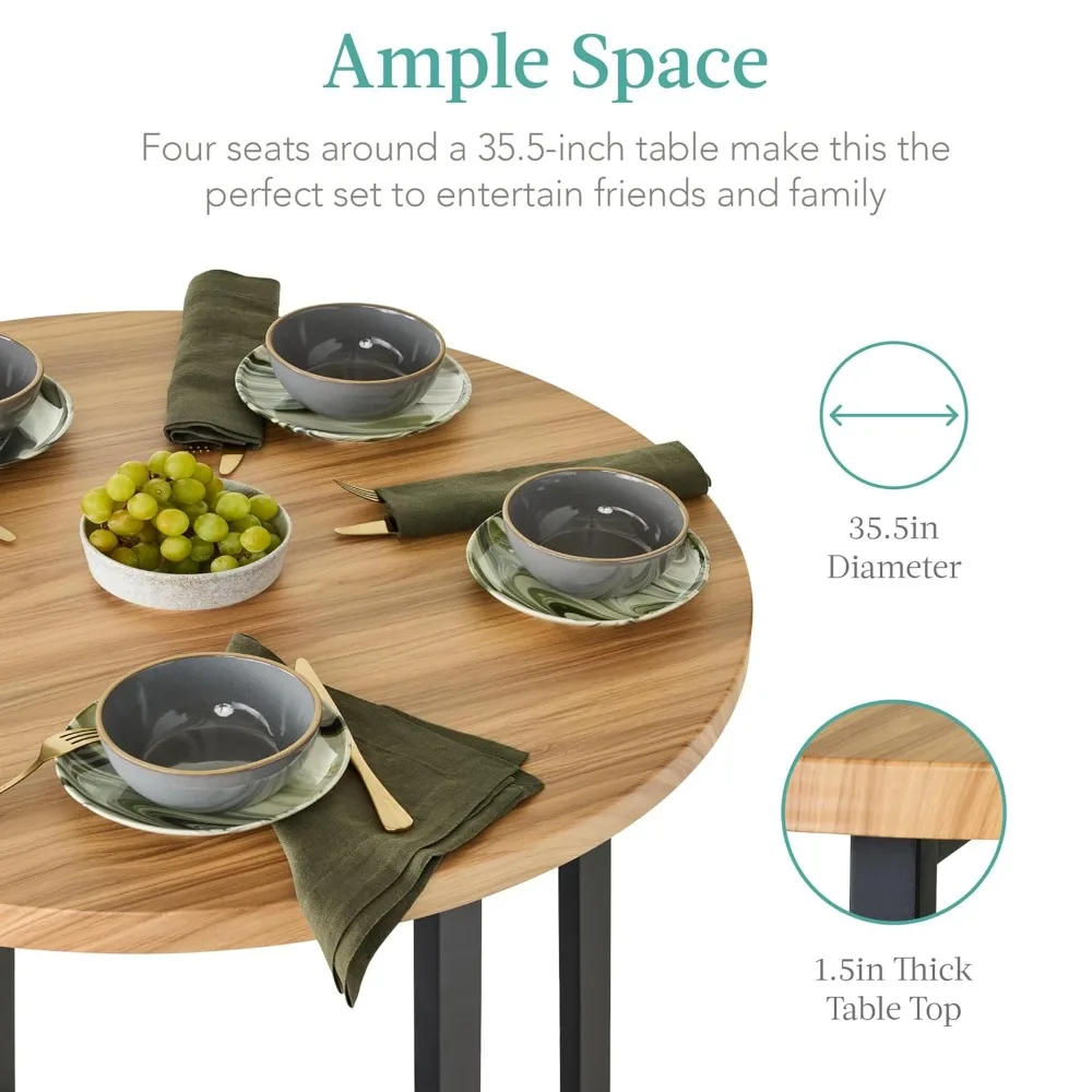 

5-Piece Modern Round Counter Height Dining Set for Home Kitchen, Dining Room W/ 4 Chairs, 1.5in Thick Table, Customized