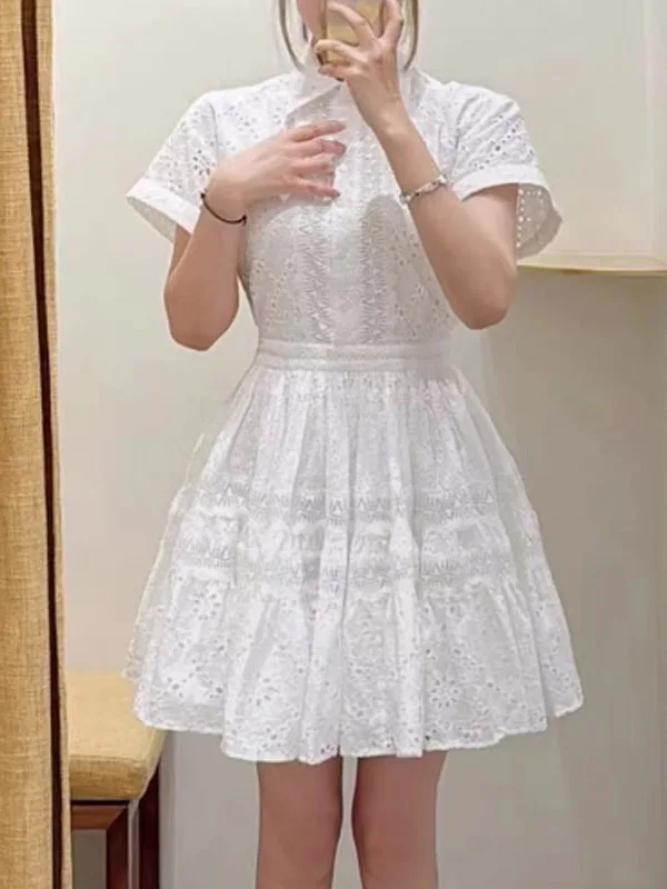 

Ele ort Sve Embroidered Hollow out Pure White Dr Quali M Home Faionable Busin Women's Cotton Dr