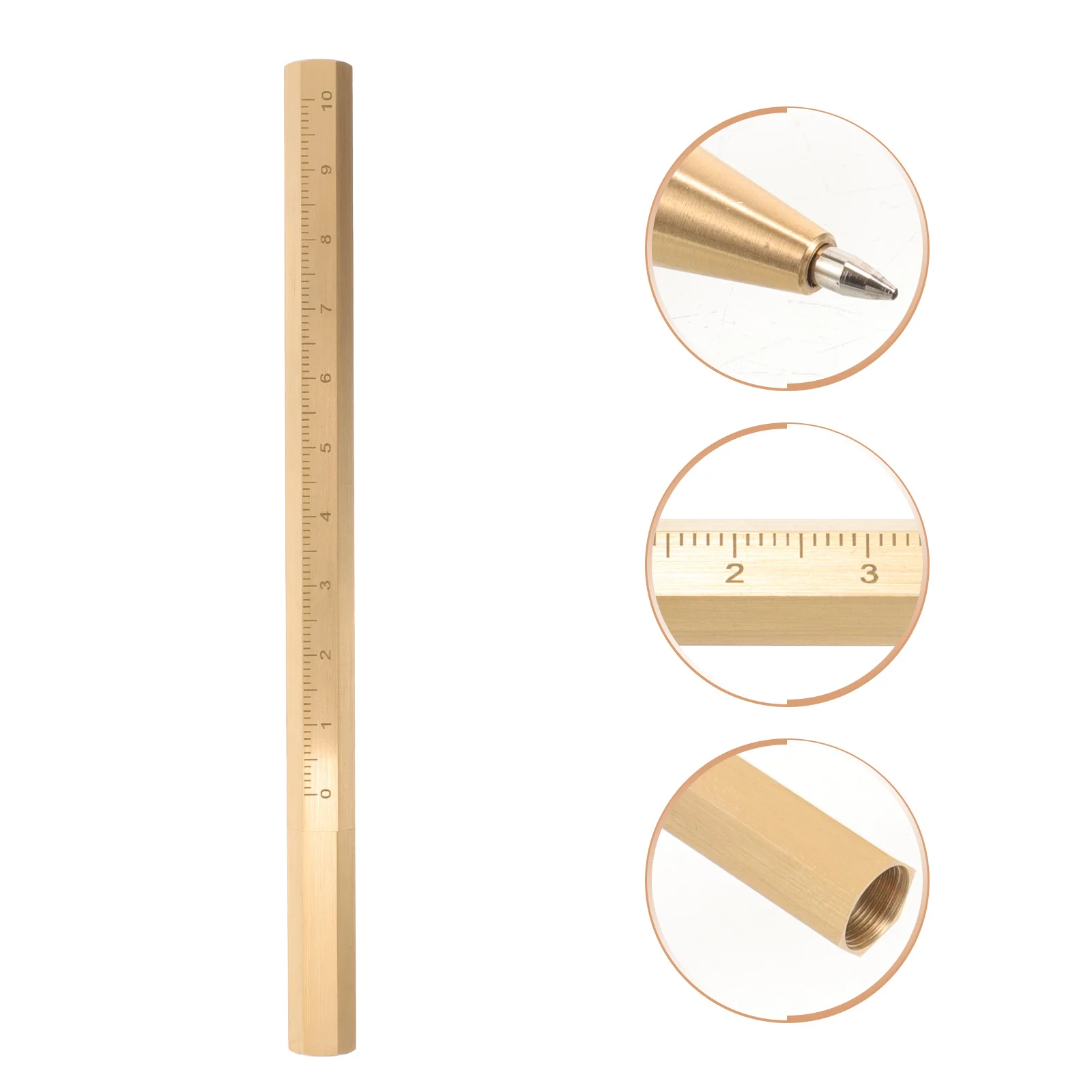 

Brass Hexagonal Signature Pen Vintage Smooth Gel Ink Practical Pen with Scale for Office Students Writing