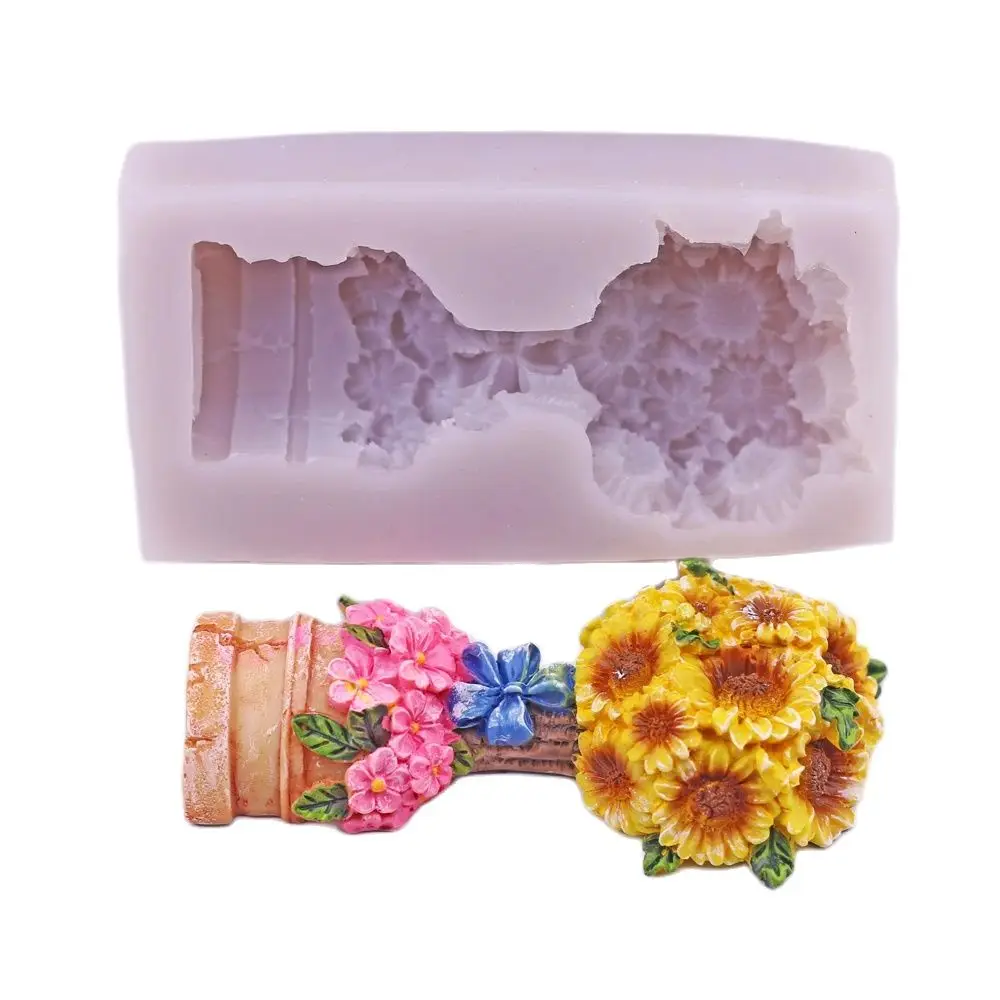 3D Sunflower Pot Silicone Mold for Cake Decor Chocolate Sugarcraft Fondant Flower DIY Mould for Wax Soap Resin Polymer Crafts