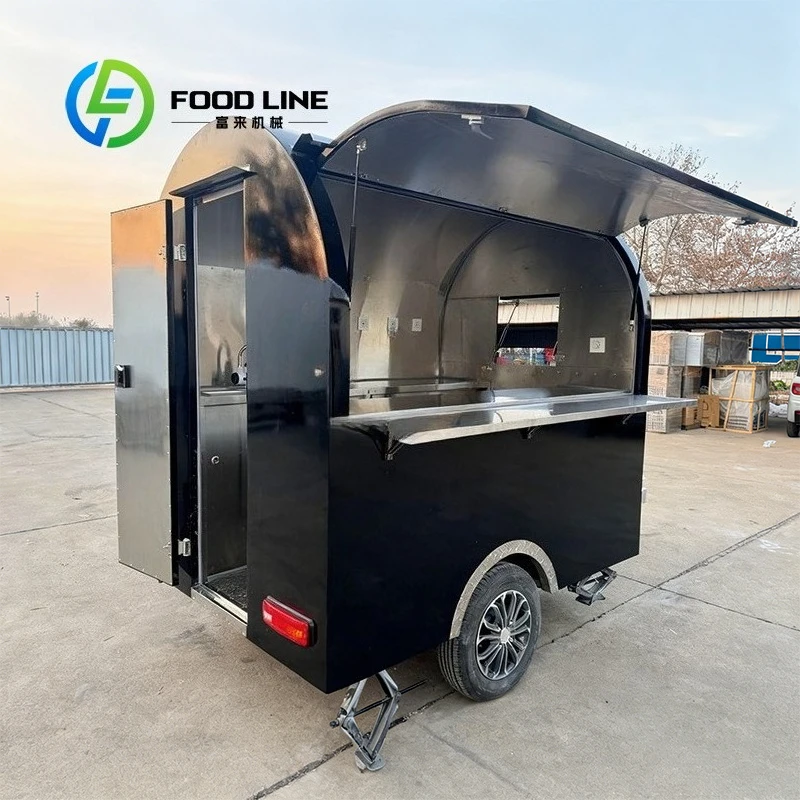 Stainless Steel Mobile Food Trailer Catering Cart 2 Wheel 2 Compartment Sink Built In Power Ice Cream Truck Customized