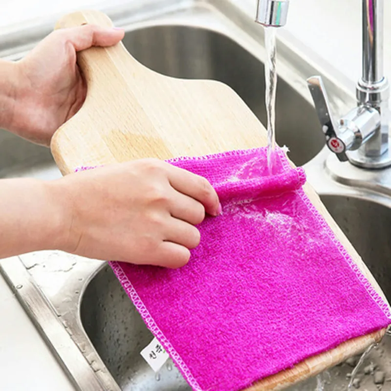 

6pcs 23x18cm Ultra-Fine Natural Bamboo Fiber Dish Cloth Non-Shedding Oil-Resistant Cleaning Towel Grease Removal Scrubber