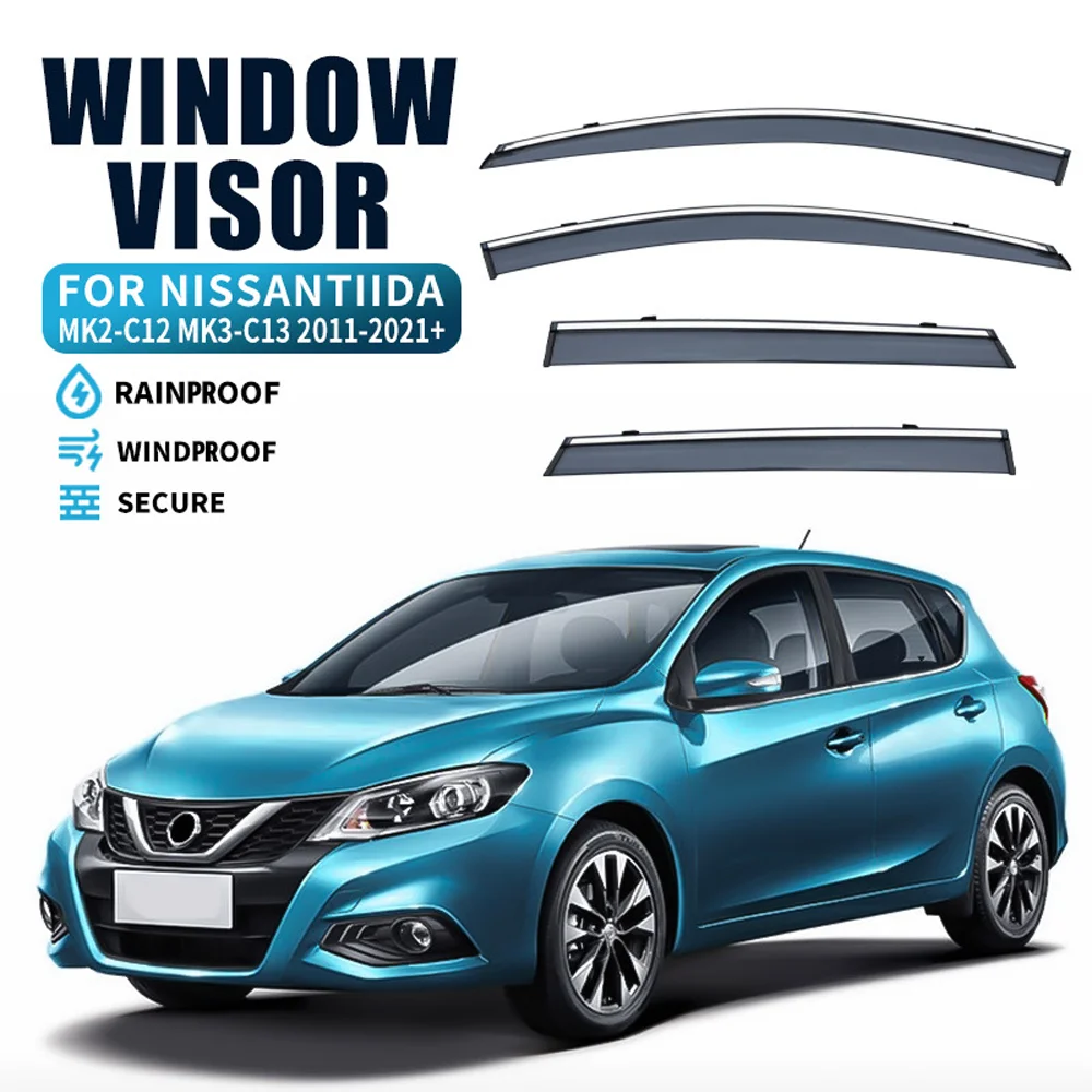 

Chrome Strips Rain Guards for NISSAN TIIDA 2012-2019 Window Visor Wind Deflectors Door Visor Vent Shades Ventvisor