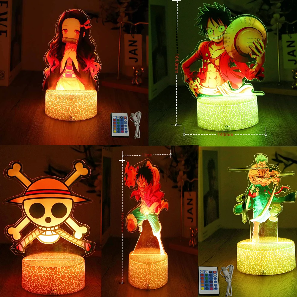 Luminária LED de Figura de Anime One Piece Luffy Zoro, Lâmpada de PVC para Decoração de Mesa de Cabeceira, Presente de Natal para Crianças
