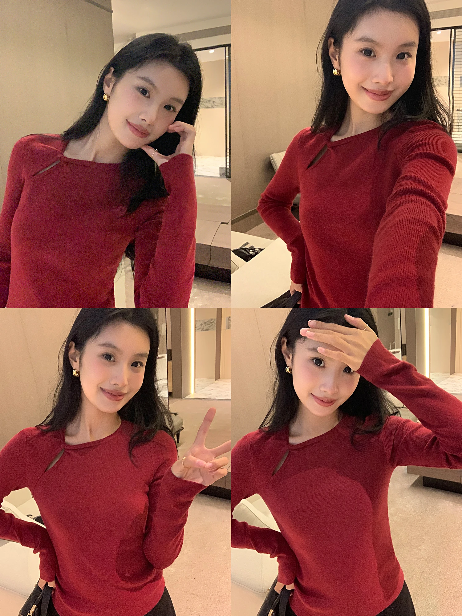 

Mulvan Hollow out Knitted Long Sve Women's Top Slim Fit Base irt Autumn Winter Faion Design Hollow Knitted Sweater