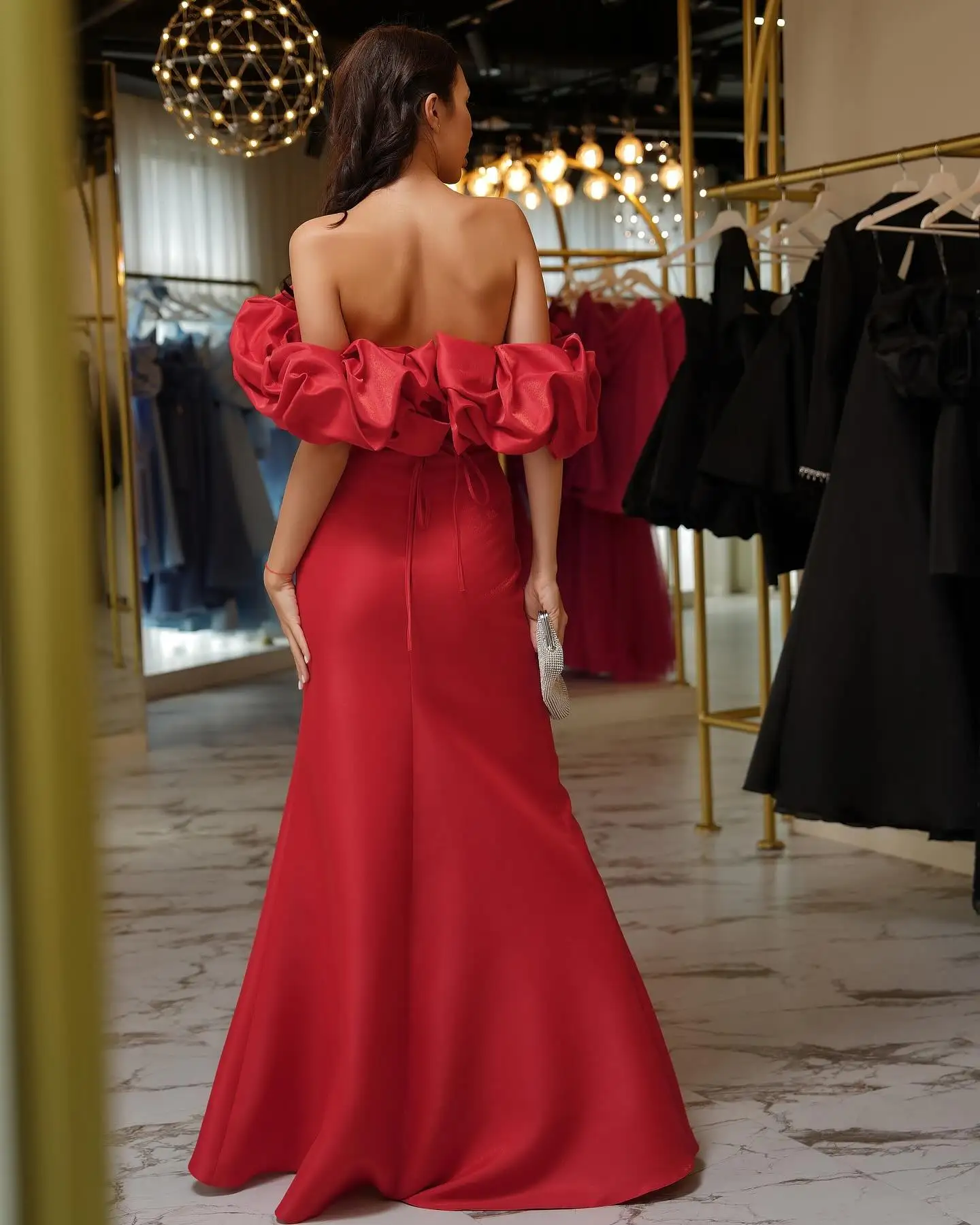 GIOIO Off Shoulder Luxury Formal Evening Dresses Pleat Red Sleeveless فساتين سهرة Floor Length Elegant Prom Gowns Party Women