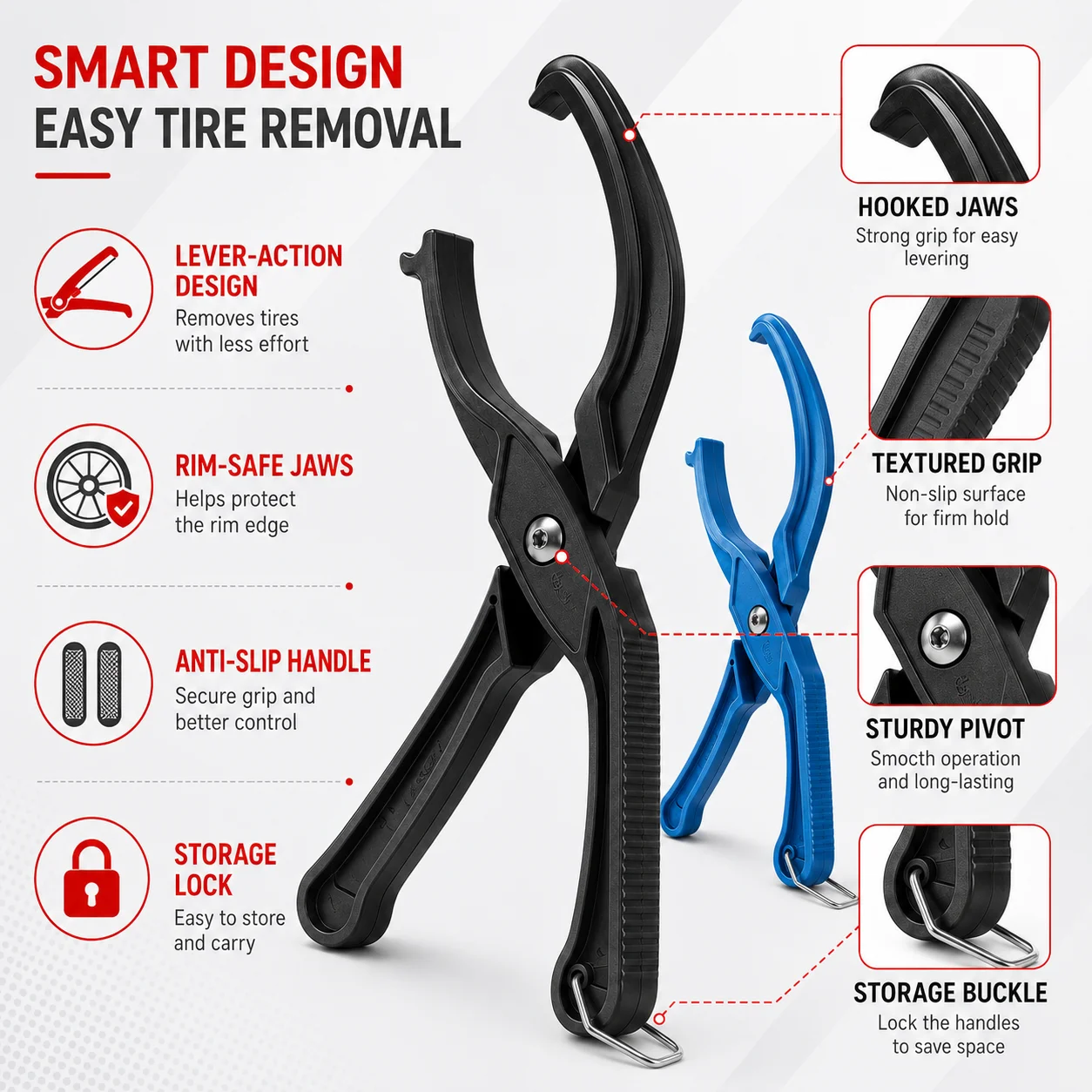PINMOAP 1PC Bicycle Tire Bead Pliers Portable Bike Tyre Removal Clamp Tool for Mountain Road Cycling Inner Tube Replacement