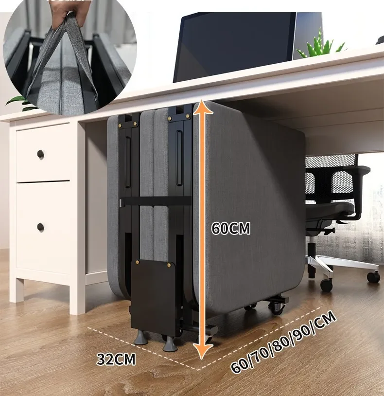 Wholesale Modern Office Metal Leg Fabric Wood Movable Foldable Sofa Folding Nap Bed For Home Office Apartment