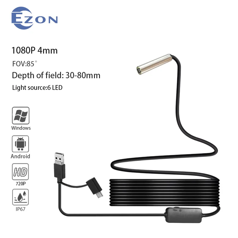 1080P 4mm FOV 85° HD Automotive Mechanic Repair Endoscope for Mechanical Maintenance 3m USB Type-C 3-in-1 Electronic Endoscope