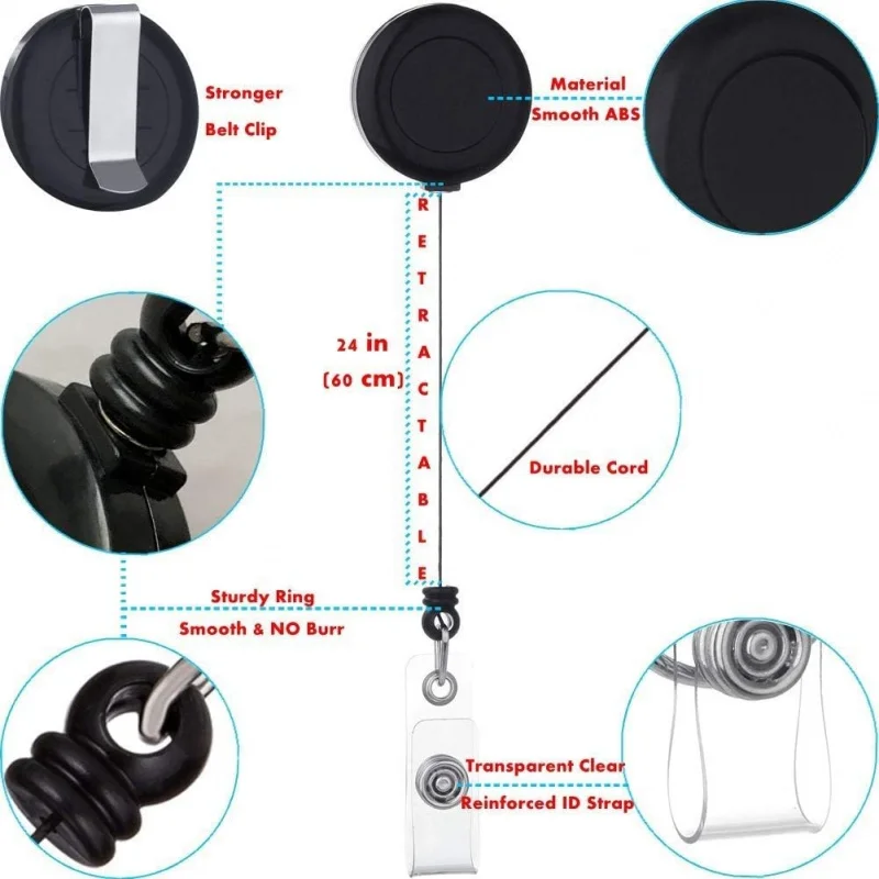 Badge Reel, Retractable Badge Holder with Belt Clip for ID Name Card (Black, 2 Pack) view 3