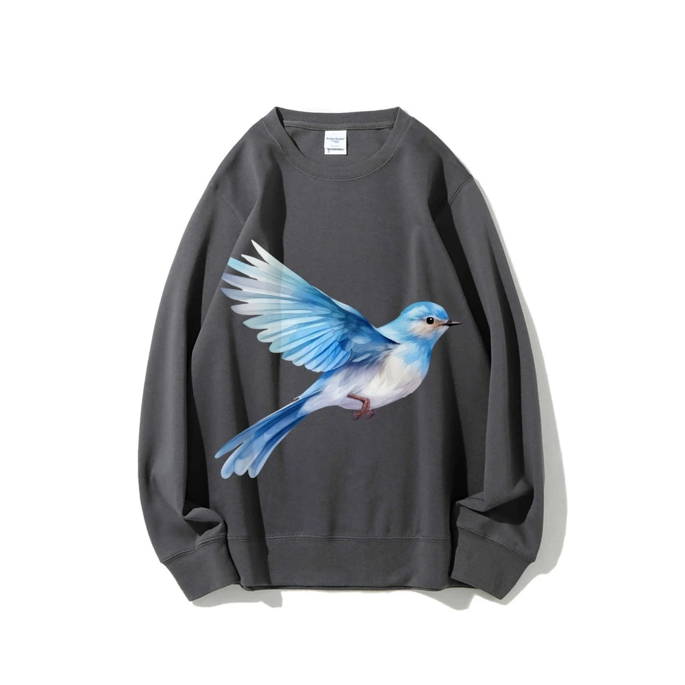 

Y2K Graphic Sweatshirt Blue Bird in Flight Print Graceful Avian Free-Spirited Soft Fabric for Nature-Inspired Casual Looks