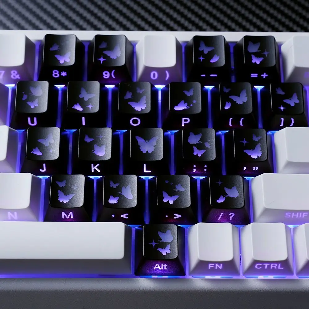 Black Heart-shaped, Translucent Cherry Keycap PBT Material 21 Key Replacement Keycap, for 60/84/98/108 Mechanical Keyboard