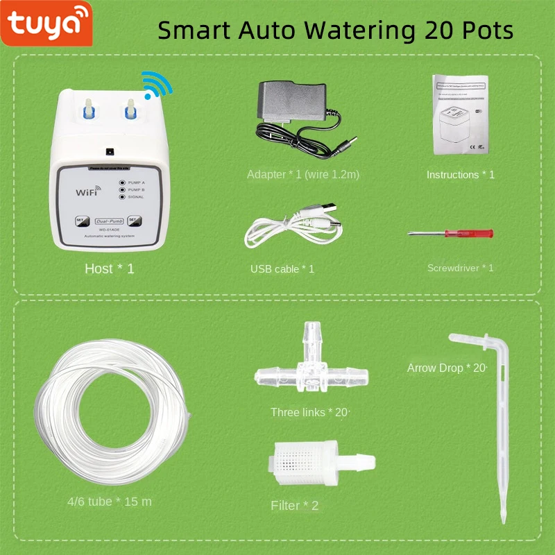 Tuya Smart Life Dubbele Pomp Automatische Bewatering Apparaat Tuin Intelligent Timing Bewateringssysteem Diy Micro Druppel Irrigatie Kit