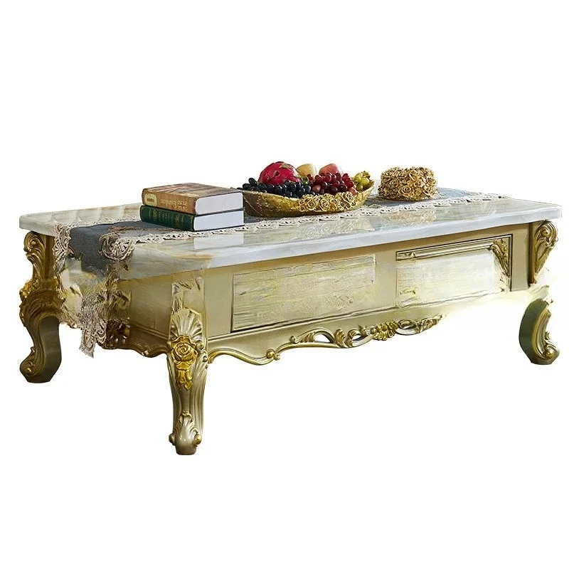European style living room marble coffee table TV cabinet combination solid wood classical European and American luxury luxury