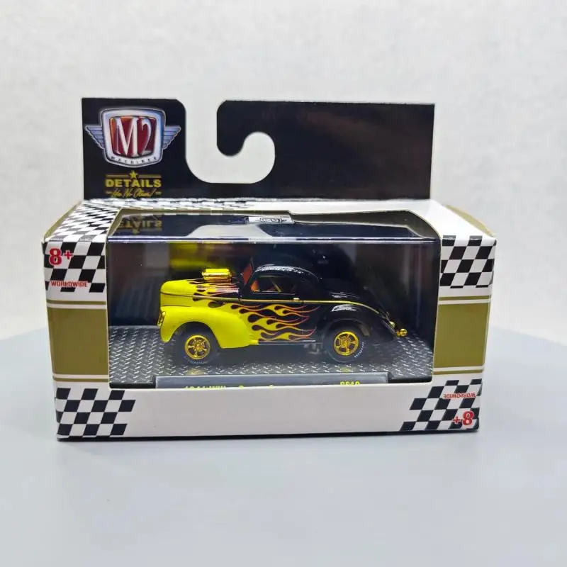 M2 machines 1/64 1941 Willys Coupe Gasser yellow and black Die-cast alloy car model collection display child gift