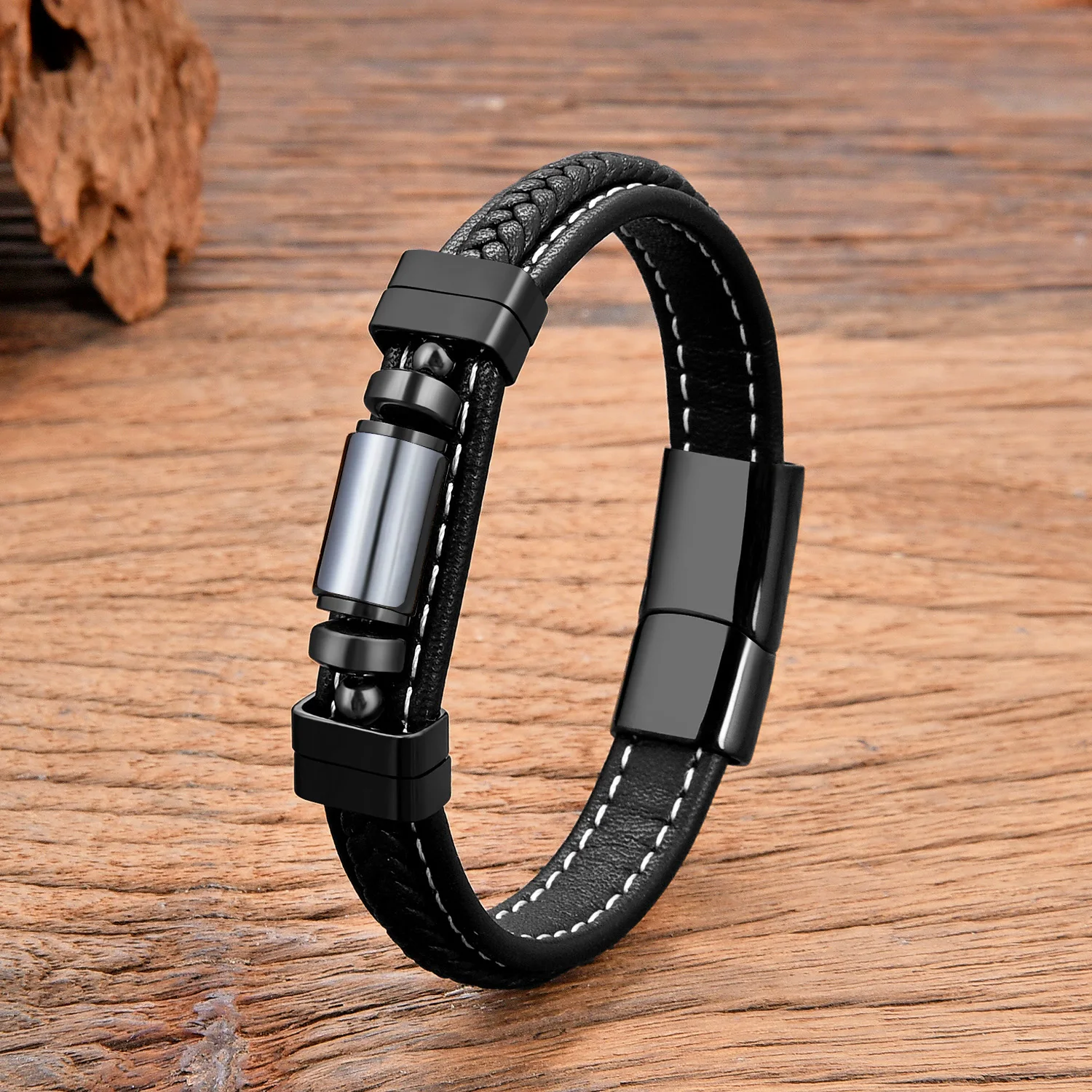 Natürliches Vulkanstein-Armband für Männer und Frauen, Mehrfarbiger Achat-Anhänger, Perlenarmbänder, Modischer Lederschmuck, Großhandel – Detail 8
