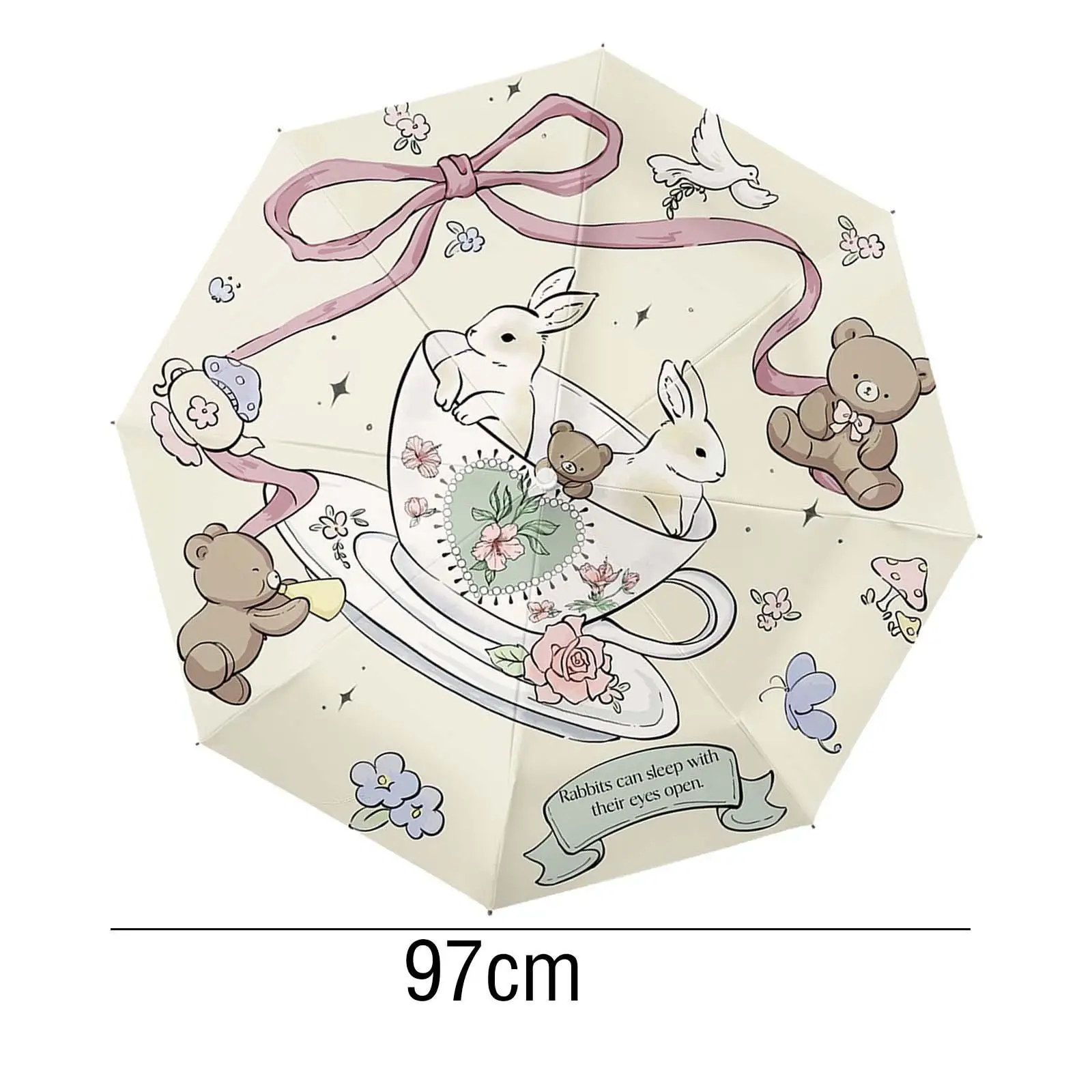 Folding Umbrella Cartoon Rabbit Compact Travel Sun Rain Umbrella Small Cute Portable Umbrella for Girls Kids