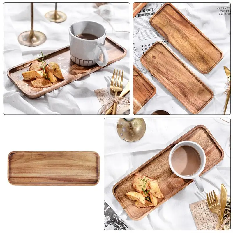 1PC Acacia Wood Tray Rectangle Tableware Breakfast Bread Tray Household Coffee Tray Creative Food Tray  tray  mirror plate