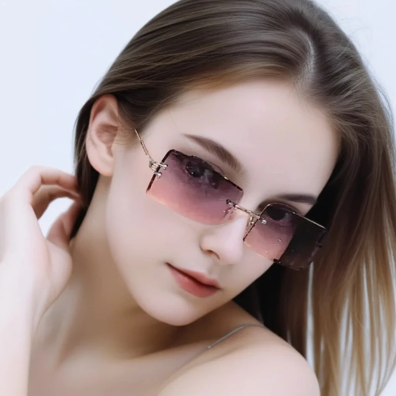 

Luxury Fashion Vintage Frameless Sunglasses for Women Rimless Rectangle Shades Gradient UV400 Eyewear Travel Driving Sun Glasses