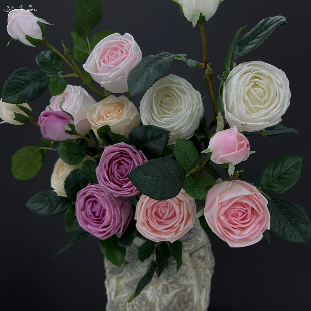 SunMade Moist Felling Rose Branch Real Touch Artificial Flowers Table Decoration for Wedding Flores Artificiales Decor Mariage
