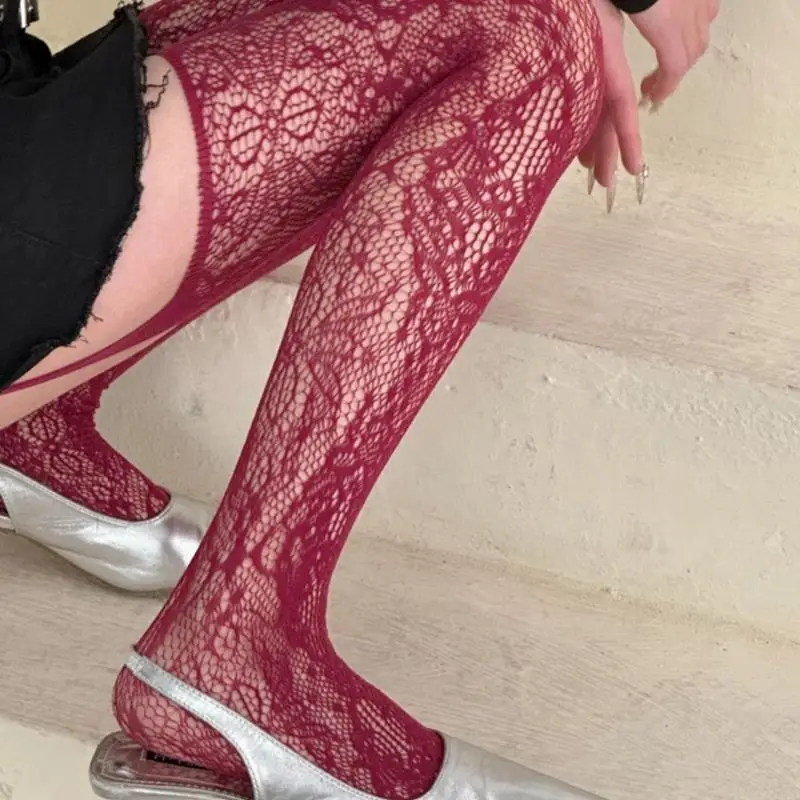 

L5YC Women Flower Patterned Pantyhose Colored Garter Belt Suspender Tights