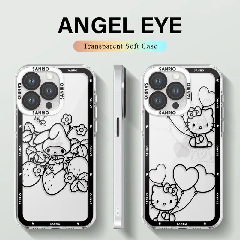 Melody Kuromi Cute Cartoo Phone Case for iPhone 15 14 Pro Max 13 12 11 XR XS X 8 7 6 6S Plus SE 2020 Clear Soft Silicone Fundas