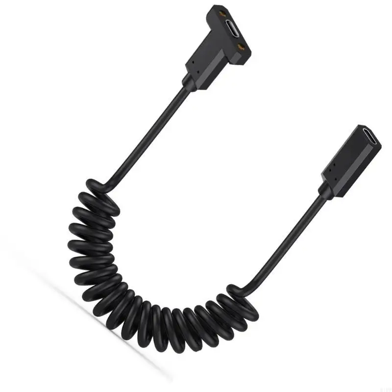 E1PF USB5 Type C Coiled Cable 240W Charging 80Gbps Transfer Double 8K Display Panel Mount Design