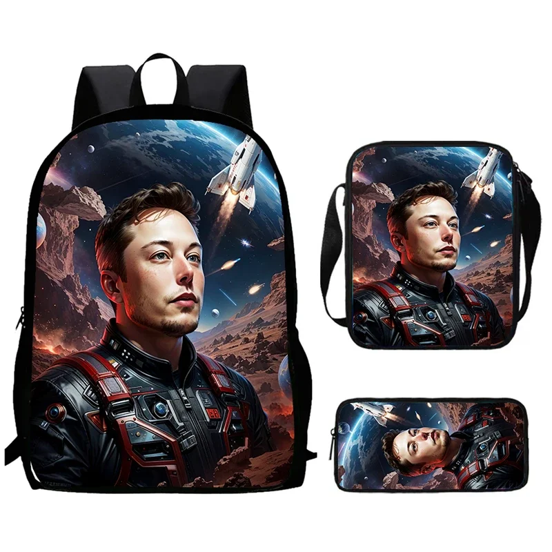 Mochila escolar infantil de dibujos animados Elon Musk con bolsos de hombro, bolsas de lápices para jardín de infantes, mochilas escolares ligeras para niños y niñas
