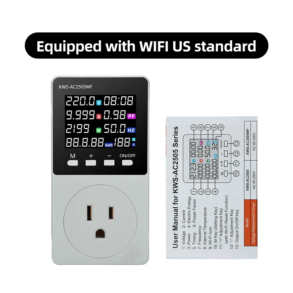 Ac85-290v 16a 3500w Tuya App Wifi Smart Eu Us Socket Lcd Digital Display Voltmeter Ammeter Power Meter Electricity Monitoring
