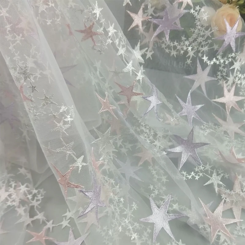 

2 ярда кружевной ткани с вышивкой в виде звезд для женских вечерних платьев, детской одежды, юбок, свадебного тюля