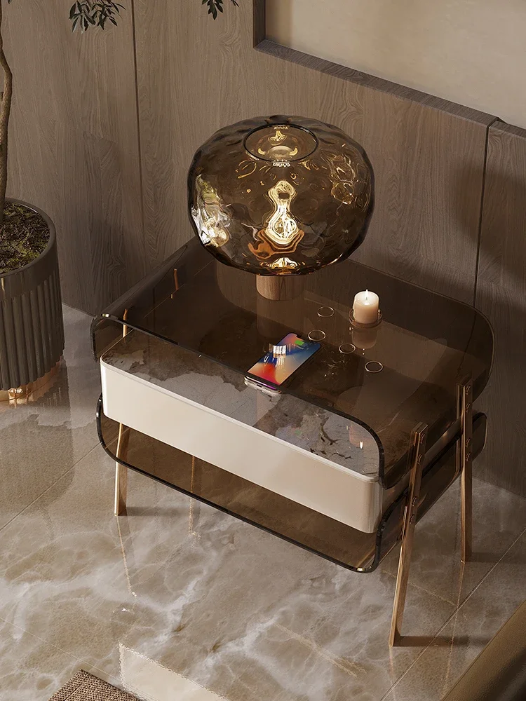 

Dialogue space luxury bedside table advanced sense minimalist INS acrylic modern simple storage bedside cabinet.