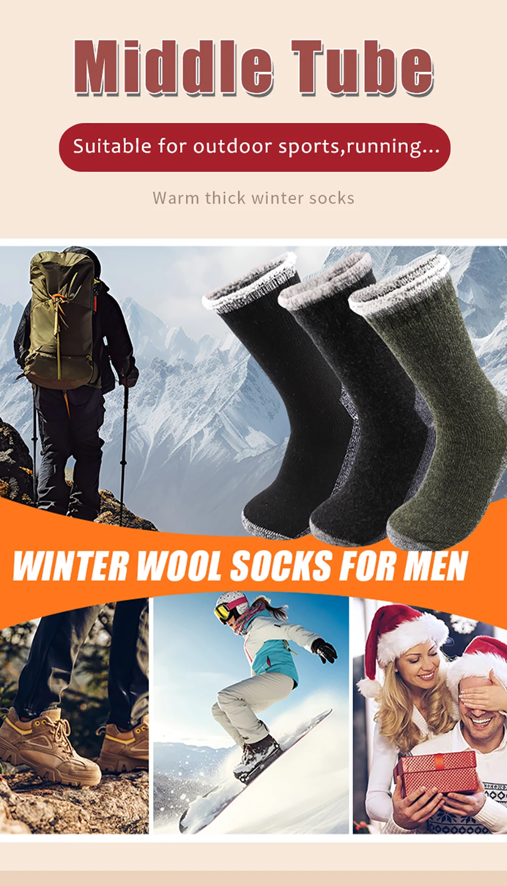 3Pairs Super Dicke Merino Wolle Socken Männliche Männer Winter Thermische Kaschmir Socken Fleece Terry Schleife Mittelrohr Socken Hohe qualität – Detail 5