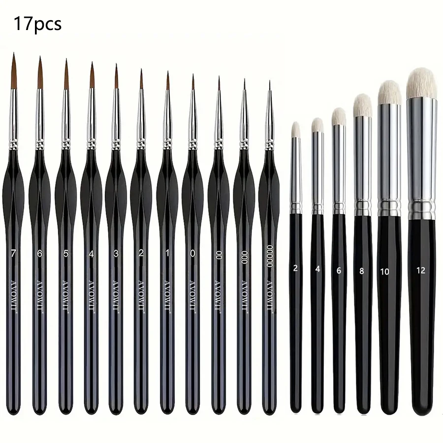 Art Brush Set, 6 Dry Brush Sets + 11 Micro Painting Brush Sets, Detail Bristles for Acrylic, Watercolor, Oil Painting